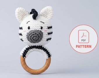 Zebra Amigurumi Teething Ring | Striped Safari Rattle DIY | Natural Wood Baby Toy | Monochrome Nursery Decor | Beginner Digital PDF Pattern