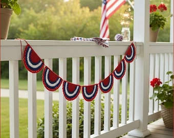 Patriotic Bunting Flags Pattern | USA Patriotic Banner Decor | Red White Blue Garland DIY | Americana Porch Bunting | Beginner Digital PDF