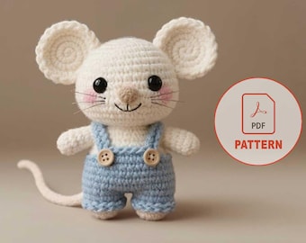 Cute Work Pants Mouse | Amigurumi Overalls DIY | Tiny Rodent Plushie | Blue Dungarees Toy | Beginner Digital PDF Pattern