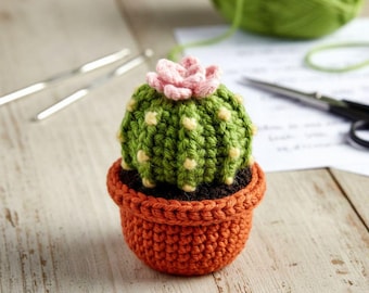 Mini Barrel Cactus Pattern | Crochet Potted Plant DIY | Tiny Succulent Amigurumi | Desk Buddy Cactus Guide | Beginner Digital PDF Pattern