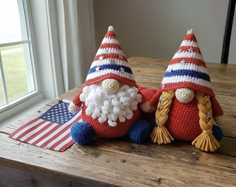 Patriotic Gnome Crochet Pattern | July 4th Independence Decor | Red White Blue Gonk DIY | Americana Tiered Tray Art | Beginner Digital PDF