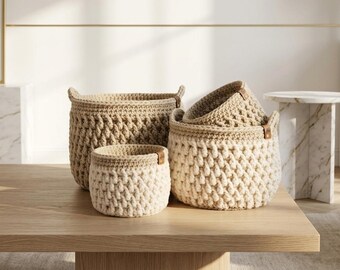 Nesting Baskets Pattern | Textured Oatmeal Trio Container (Digital PDF Pattern)