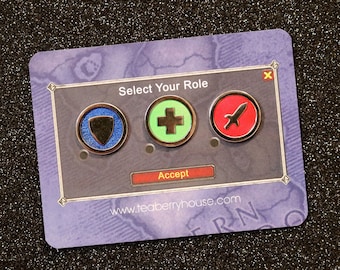 Role Check Pins | MMO Gamer Tank Healer DPS | World of Warcraft Fanart | Enamel Pin