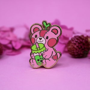 Boba Matcha Milk Tea | Pink Teddy Bear | Cute Kawaii Sprout | Enamel Pin