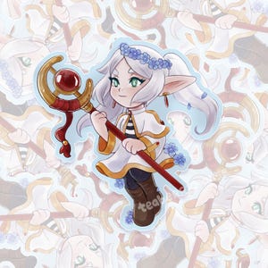 Frieren pastel bloemen | Fanart Frieren Beyond Journey's End | Waterdichte vinylsticker