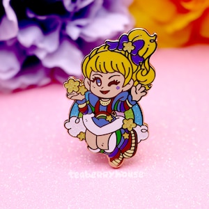 Rainbow 80s Girl cartoon fanart hard enamel pin