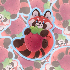 Roter Panda Erdbeere | Wasserfester Vinyl-Aufkleber