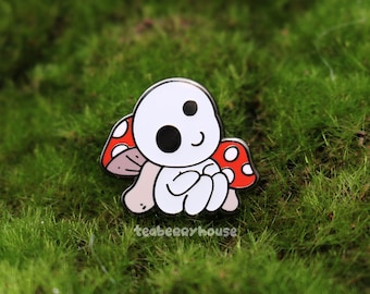 Kodama Forest Spirit with Mushroom | Princess Mononoke Ghibli fanart | hard enamel pin 30mm