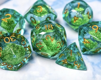 Multi-Faceted Liquid Core Dice Set, Handmade Sharp Edge Dice, RPG Polyhedral Dice, D&D Dice Set, Role Playing Game Dice, TTRPG Set of Dice