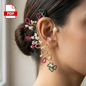 DIY Beaded Ear Cuff Pattern| Pearl Wire Wrapped Flower Ear Cuff Tutorial| Handmade Jewelry Pattern PDF| Beginner Beading | Digital Download