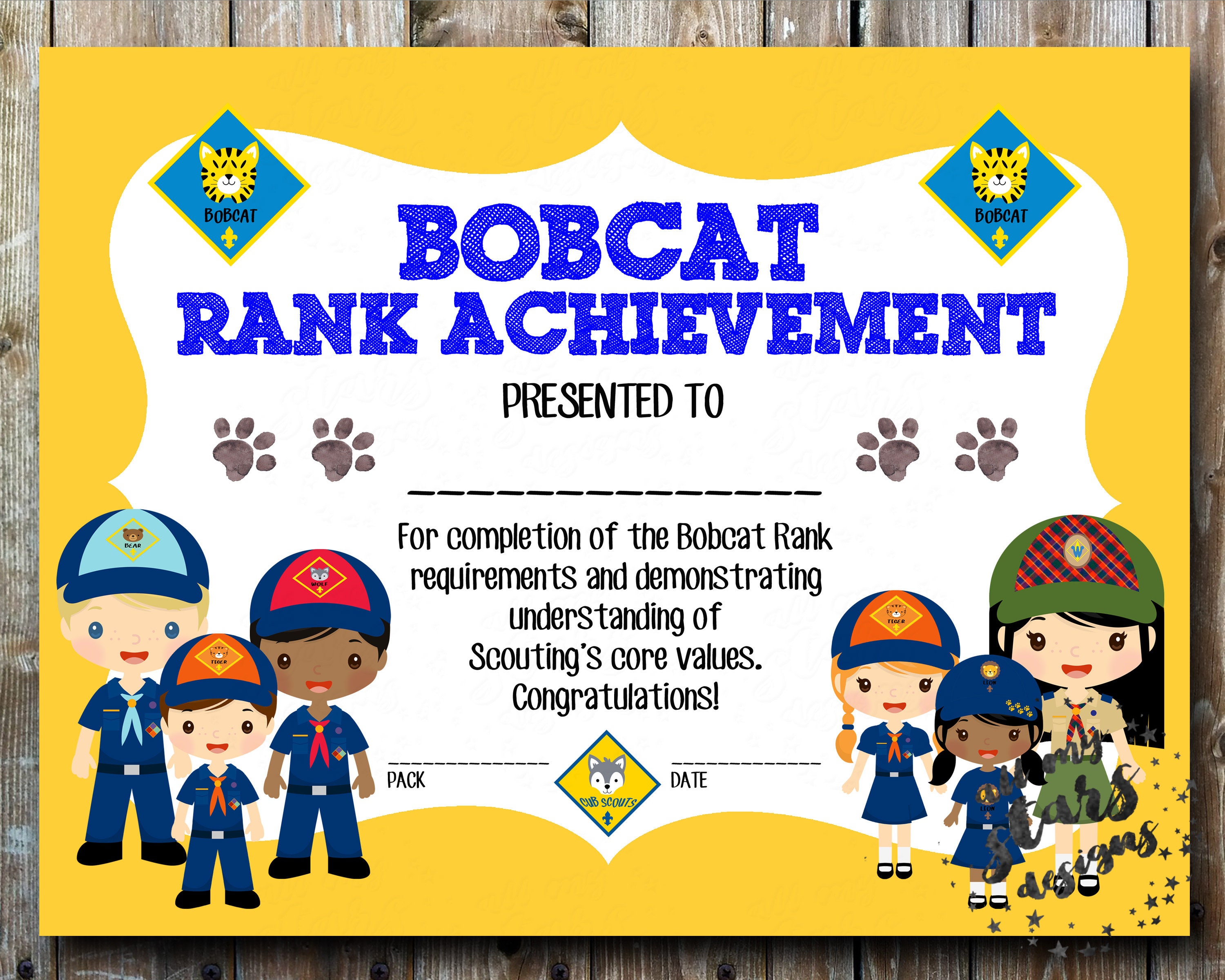 Cub Scout Rank Advancement Certificate Combined Bobcat Rank Etsy