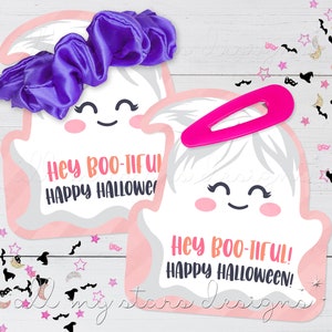 IMPRIMABLE Hé BOO-TIFUL ! Joyeux Halloween! Carte porte-scrunchie fantôme | Téléchargement instantané | Cravate à cheveux, clip à pression, barrette à cheveux Halloween Tag