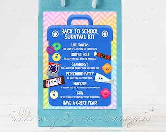 PRINTABLE Back To School Survival Kit Tag | Instant Download | First Day of School Teacher Appreciation Tag | Candy Survival Kit