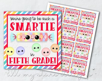 PRINTABLE You're Going To Be Such a SMARTIE in Fifth Grade! Tag | Instant Download | Back To School Candy Tag | First Day of School Treat