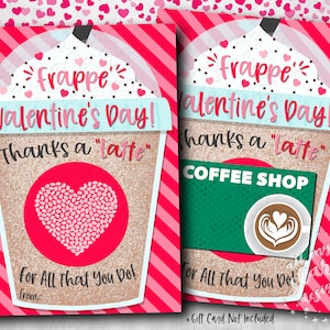 Frappé IMPRIMÍVEL Dia dos Namorados! Obrigado, um café com leite por tudo o que você faz! porta-cartão-presente de café | Download instantâneo | Etiqueta para presente de cappuccino gelado