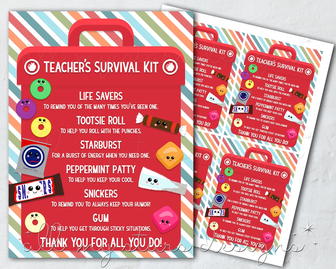 PRINTABLE Teacher's Survival Kit Tag Instant Download Etsy