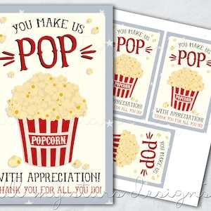 You Make Us POP With Appreciation! Thank You For All You Do!  | Instant Download | Popcorn Thank You | Employee Staff Teacher Appreciation