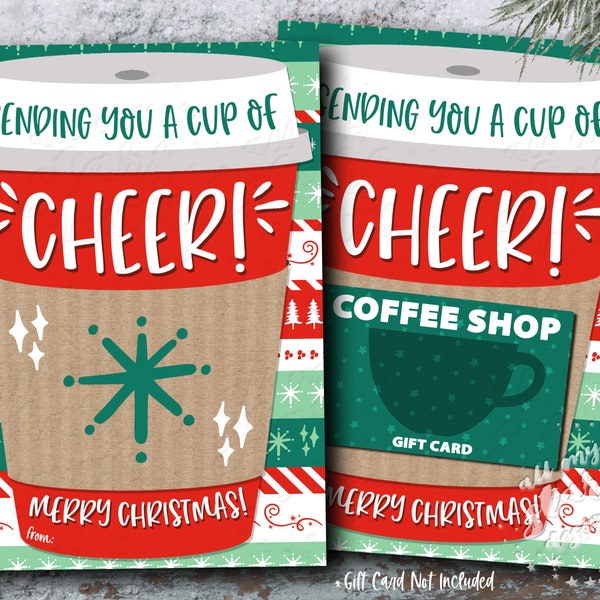 PRINTABLE Sending You a Cup of Cheer! Merry Christmas! Coffee Gift Card Holder | Instant Download | Holiday Latte | Teacher Appreciation