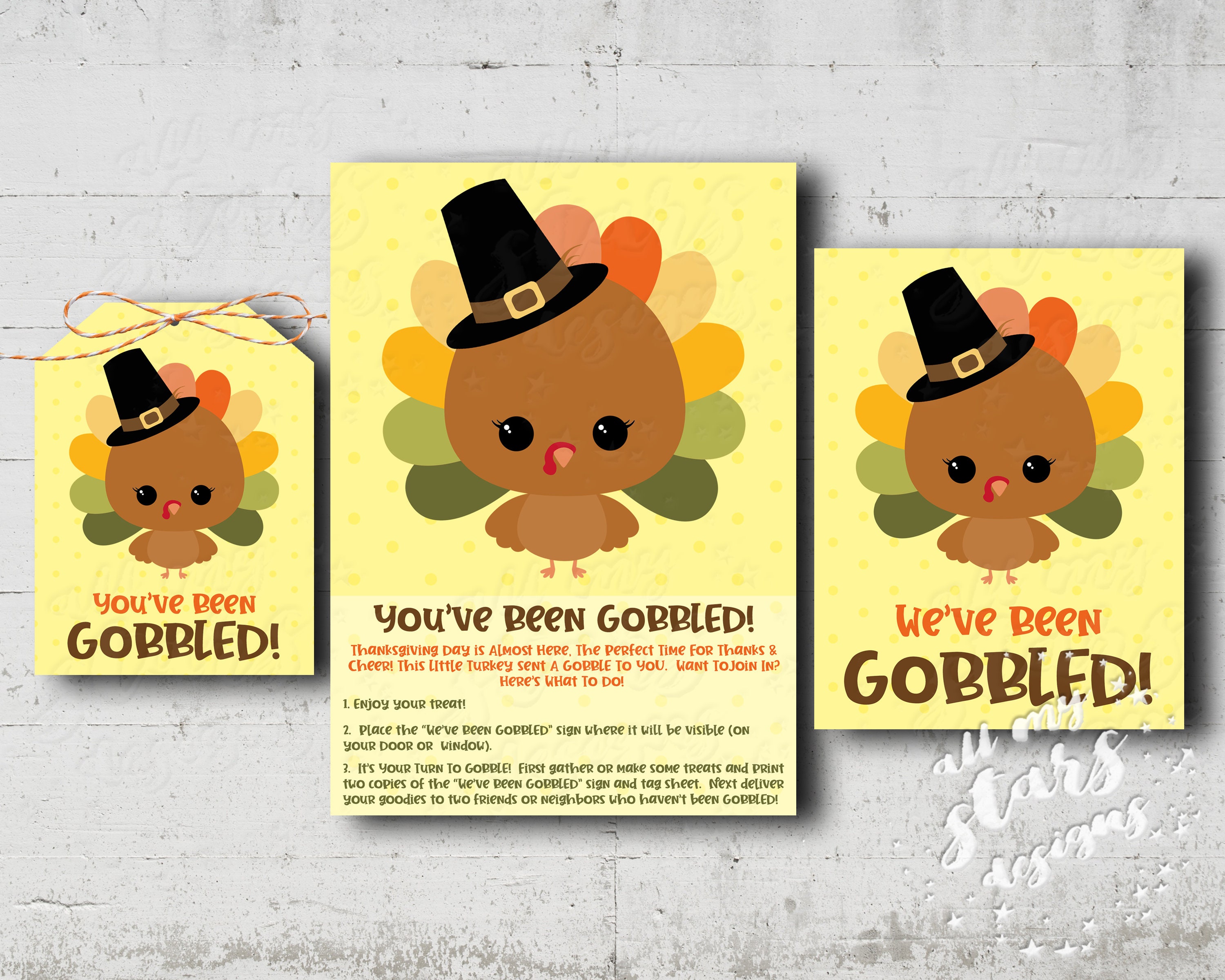 PRINTABLE You've Been Gobbled! Cute Thanksgiving Turkey Gift Tag Set ...