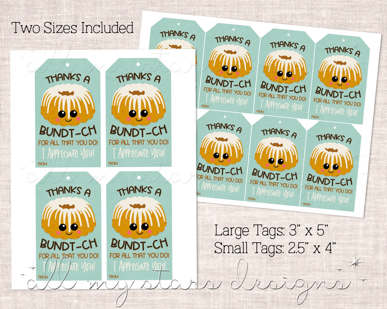 PRINTABLE Thanks a BUNDT-CH for All That You Do! I Appreciate You! Tag ...