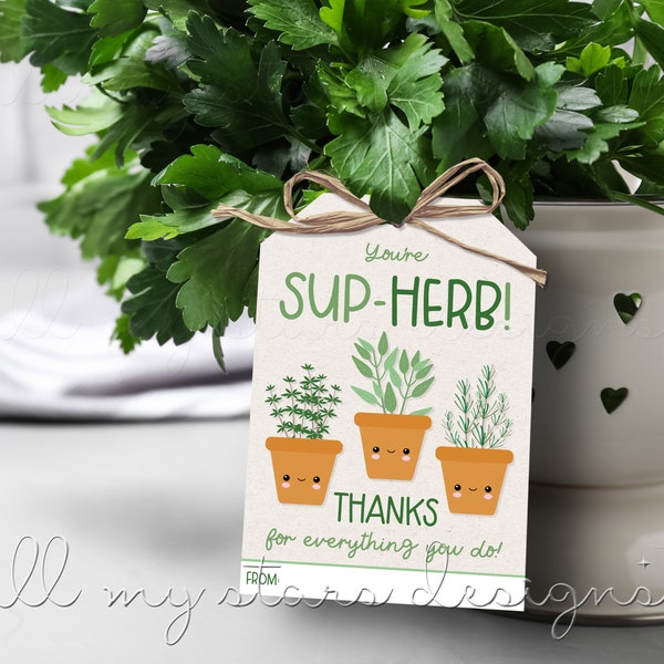 PRINTABLE You're Sup-HERB!  Thanks For Everything You Do! Tag | Instant Download | Appreciation Week | Herb Plant Gift Tag | Seed Packets