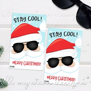 印刷可能 クールに過ごしましょう! メリークリスマス! サンタサングラスギフトタグ | すぐにダウンロード | クールなサンタのお菓子タグ | ミントまたはガムのホリデーお菓子タグ