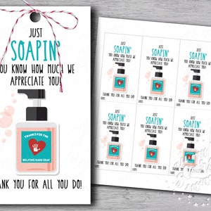 IMPRIMABLE Just SOAPIN' Vous savez combien nous vous apprécions ! Merci pour tout ce que vous faites! Balise | Téléchargement instantané | Savon Désinfectant Merci