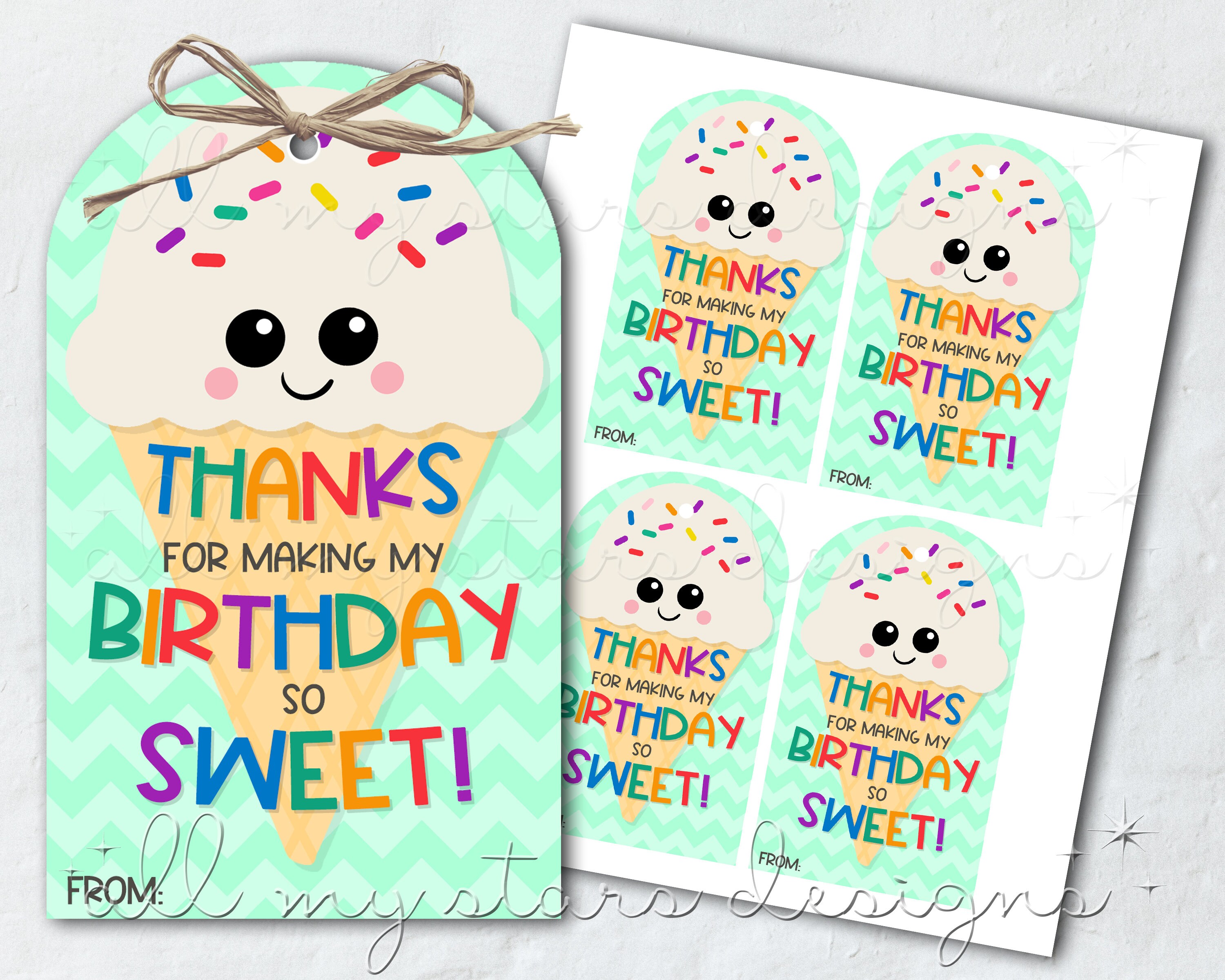 PRINTABLE Thanks for Making My Birthday so SWEET Ice Cream - Etsy