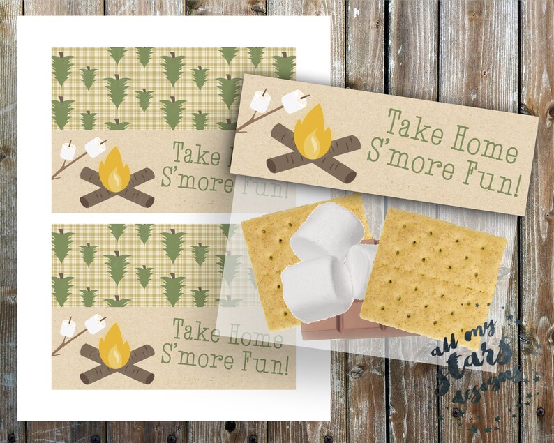 Sandwich Bag Treat Toppers Campfire Treat Favors INSTANT DOWNLOAD Treat Tag Camping Party Slumber Party Take Home S/'more Fun!
