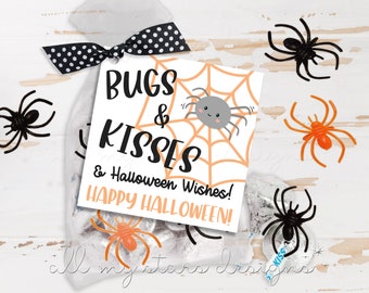 PRINTABLE Bugs & Kisses and Halloween Wishes! Happy Halloween! Tag | Instant Download | Cute Spider Treat Tag | Chocolate Kisses Candy Tag