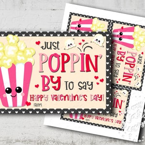 PRINTABLE Just POPPIN' BY To Say Happy Valentine's Day! Tag | Instant Download | Valentine's Popcorn | Classroom Treat | Kid's Popcorn