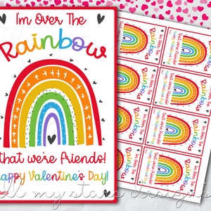 PRINTABLE I'm Over The Rainbow That We're Friends! Happy Valentine's Day! Rainbow Tag  | Instant Download | Crayon | Kid's Valentine Treat