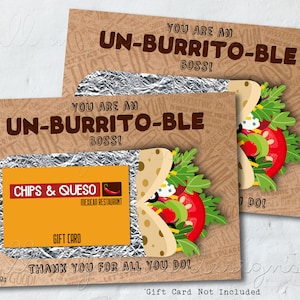 AFDRUKBAAR Je bent een niet-BURRITO-ble baas! Mexicaans restaurant cadeaukaarthouder | Direct downloaden | Waardering van de baas | Fijne baasdag