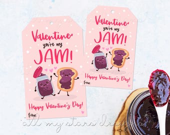 PRINTABLE Valentine, You're My JAM! Happy Valentine's Day! Tag | Instant  Download | Jam Peanut Butter Jelly Sandwich | Class Valentine Tag