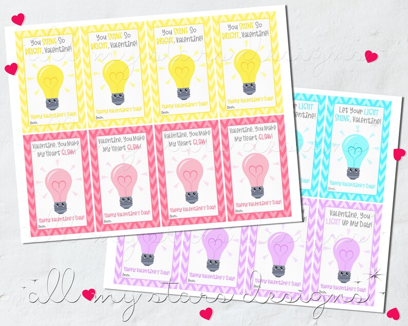 PRINTABLE Cute Lightbulb Valentines Set of 4 Instant - Etsy