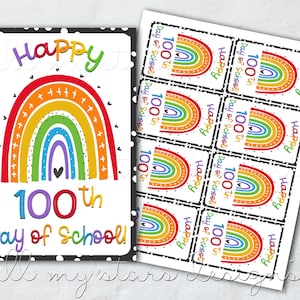 PRINTABLE Happy 100th Day of School! Rainbow Tag | Instant Download | Crayons Markers Paint | 100th Day of School Treats | Colorful 100 Day