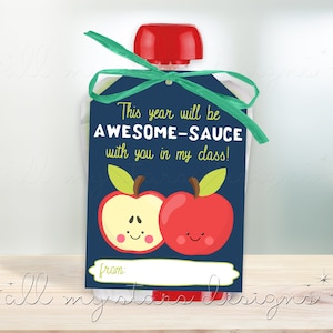 Applesauce Valentine Stickers for Kids Printable, for Apple Sauce Cups,  You're Awesomesauce, Classroom Valentine, Editable, INSTANT DOWNLOAD 