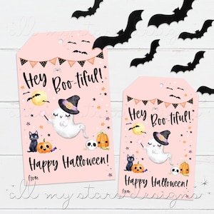 DRUCKBARE Hey BOO-TIFUL! Fröhliches Halloween! Niedlicher Geist Geschenkanhänger | Sofort Download | Halloween Paket Krawatte | Wunderschöner Halloween Anhänger