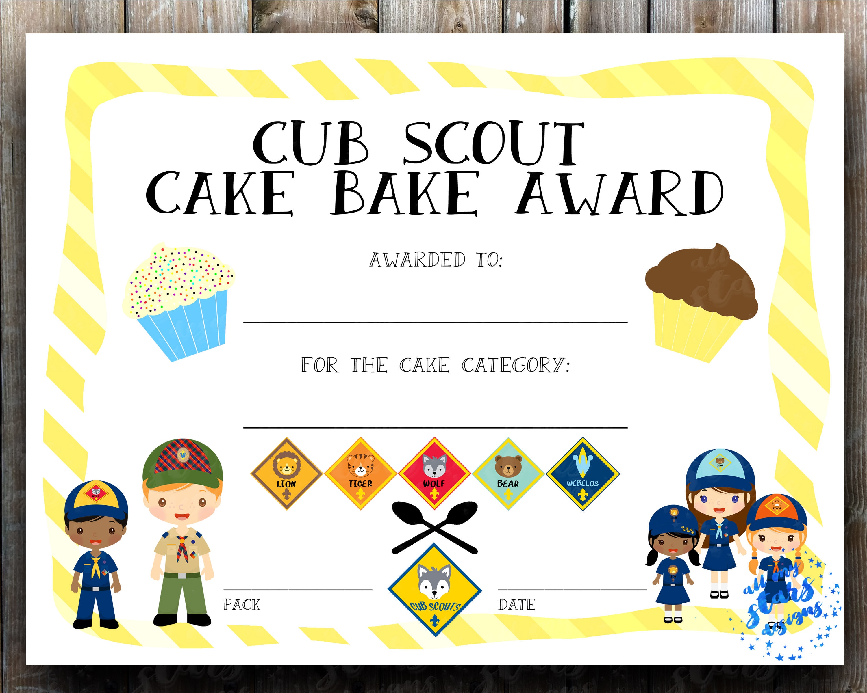Cub Scout Cake Bake Award Certificate 8.5x11 Printable Etsy