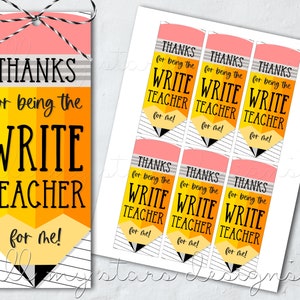 DRUCKBARE Danke, dass du für mich der SCHREIBLehrer bist! Tag | Sofortiger Download | Geschenkanhänger zur Wertschätzung des Lehrers | Zurück Schule, Bleistift, Tag