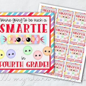 PRINTABLE You&#39;re Going To Be Such a SMARTIE in Fourth Grade! Tag | Instant Download | Back To School Candy Tag | First Day of School Treat