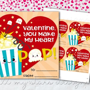 PRINTABLE Valentine, You Make My Heart POP! Popcorn Tag | Instant Download | Kids Valentine Cards | Non-Candy | Bagged Popcorn Treat Tags