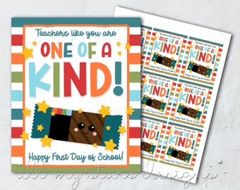 PRINTABLE Teachers Like You Are One of a KIND! Happy First Day of School! Tag | Instant Download | Granola Bar Tag | Healthy Snack Gift Tag
