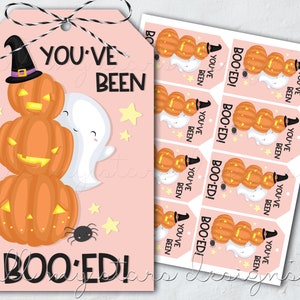 PRINTABLE You've Been BOOed! Cute Ghost and Pumpkins Gift Tag Pink | Instant Download | Halloween Package Tie | Sweet Halloween Boo Tag