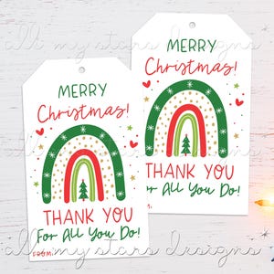 PRINTABLE Frohe Weihnachten! Vielen Dank für alles, was Sie tun! Urlaub Regenbogen Anhänger | Sofortdownload | süsse Regenbogen Deko | Weihnachtsgeschenk