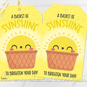 PRINTABLE A Basket of SUNSHINE To Brighten Your Day! Tag | Instant Download | Sunshine Yellow Gift Basket Tag | Teacher Staff Appreciation