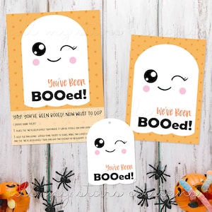 PRINTABLE You've Been BOOed! Cute Ghost Tag and Sign Set | Instant Download | Set Includes Booing Instructions, Door Sign and Gift Tag