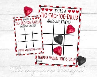 PRINTABLE You&#39;re a Tic-Tac-Toe-Tally Awesome Friend! Happy Valentine&#39;s Day! Game Card/Tag  | Instant Download | Fun Classroom Valentine