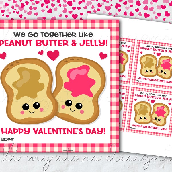 PRINTABLE We Go Together Like Peanut Butter & Jelly! Happy Valentine's Day! Tag | Instant Download | Kids Valentine Cards | Non-Candy