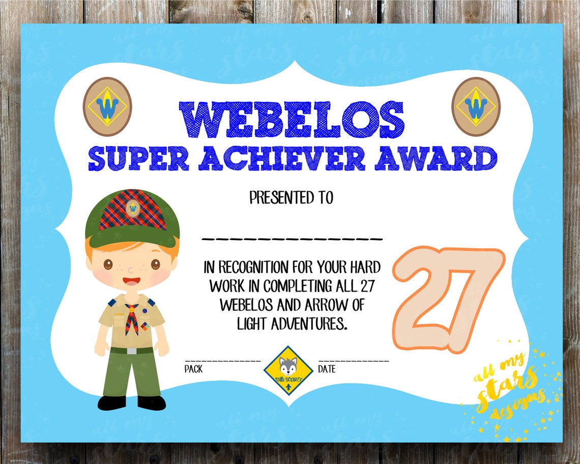 Webelos Super Achiever Award Boy's Cub Scout Achievement | Etsy
